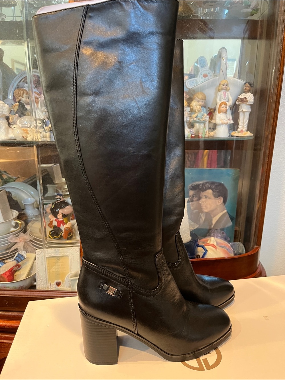 Giani Bernini Black Leather Knee-High Block Heel Boots